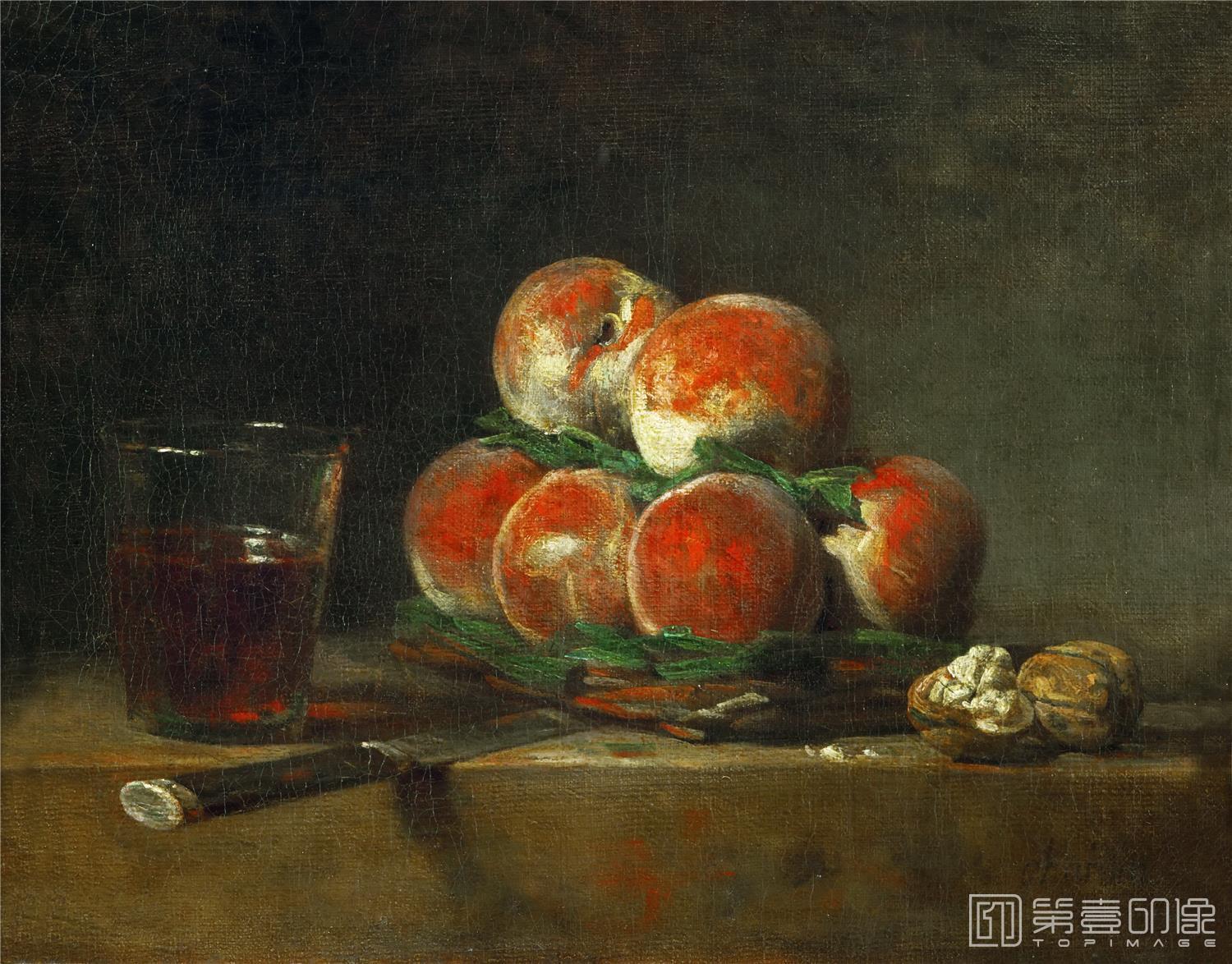 油画-卢浮宫-Chardin, Jean-Baptiste SimeonPanier de peches-a basket with peaches-0328